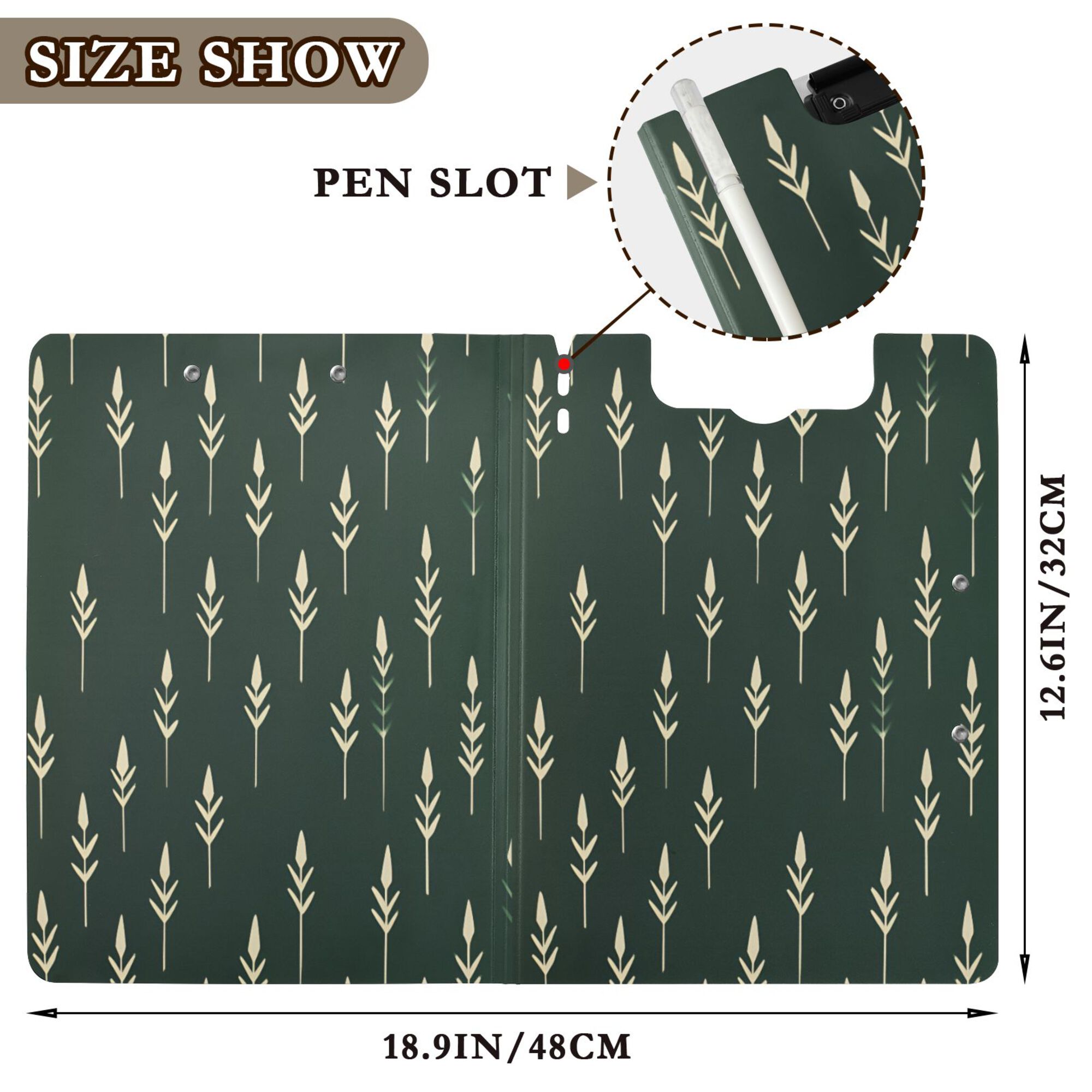 FORMRS A4 Clipboard Folder with Pen Holder Horizontal Foldable School Office Binder, Dark Green Plants