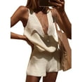 thumbnail image 3 of Women'S 2 Piece Outfits Deep V Neck Sleeveless Tank Tops and Shorts Summer Vacation Sets Rice L, 3 of 7