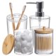 thumbnail image 2 of Muyoka Juego de 4 accesorios de baño, dispensador de jabón transparente de plástico, soporte para cepillo de dientes, tarro de hisopo de algodón, organizador para el hogar, decoración para baño de gra Muyoka Hogar, 2 of 7