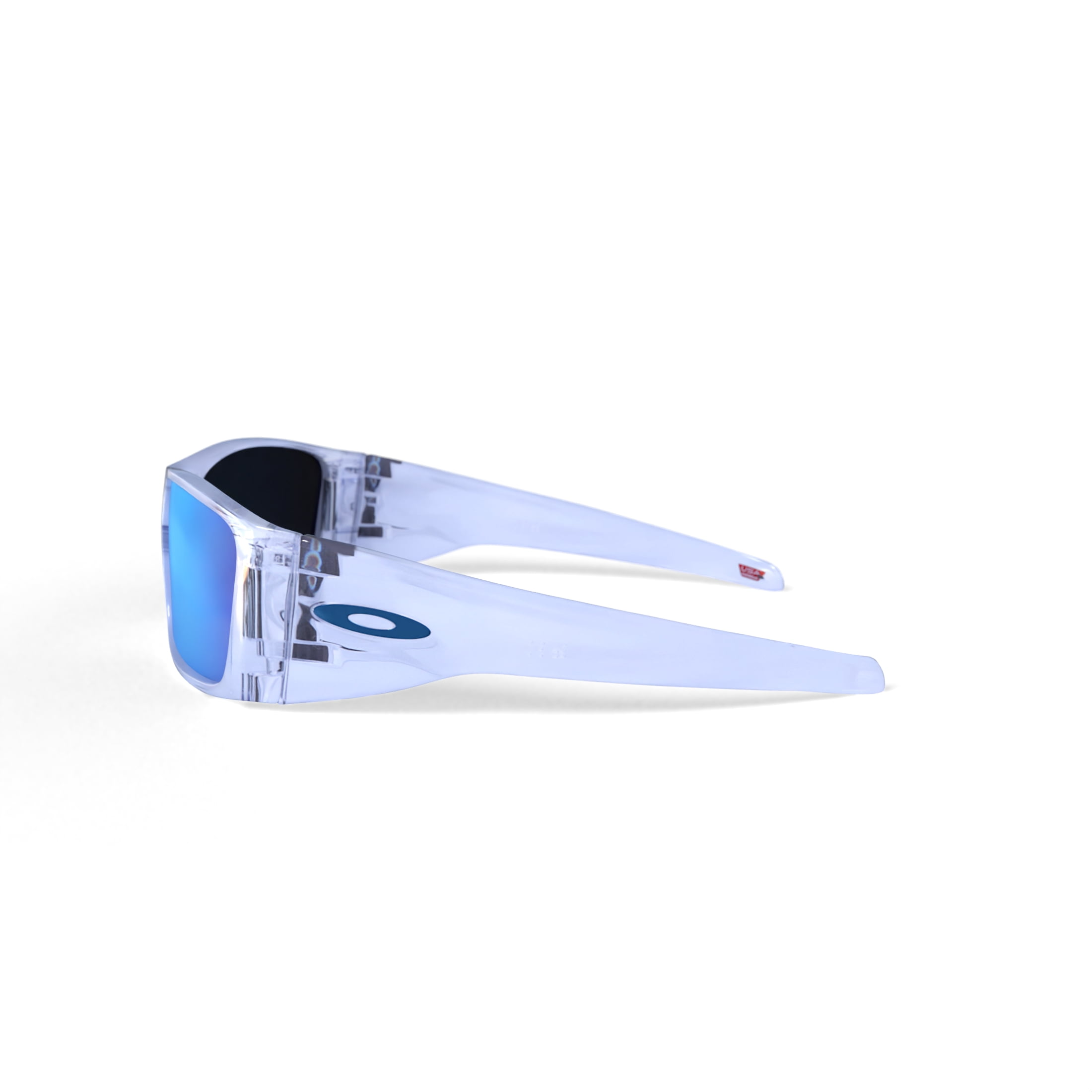 Oakley Heliostat Sunglasses, Wrap Polarized Eyeglasses with Prizm Lenses, Size 61, Clear/Prizm Sapphire Polarized