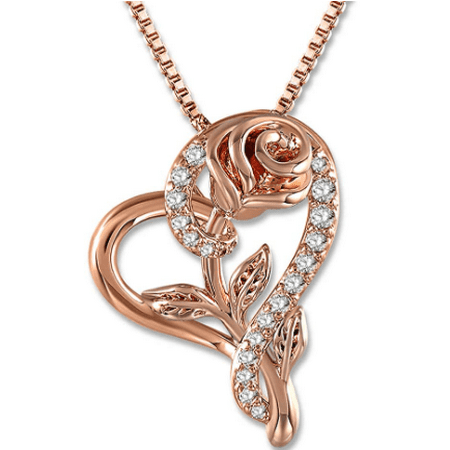 Rose Flower Heart Pendant Necklace Gift for Mom Wife Daughter Jewellery, Necklace, Birthday, Valentines Day Gift for her, Anniversary