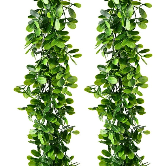 Ksopiavobs 2Pack 6Ft Artificial Boxwood Garland Greenery Garlands Fake Hanging Plants Vine for Home Kitchen Wedding,Indoor Outdoor Decoration