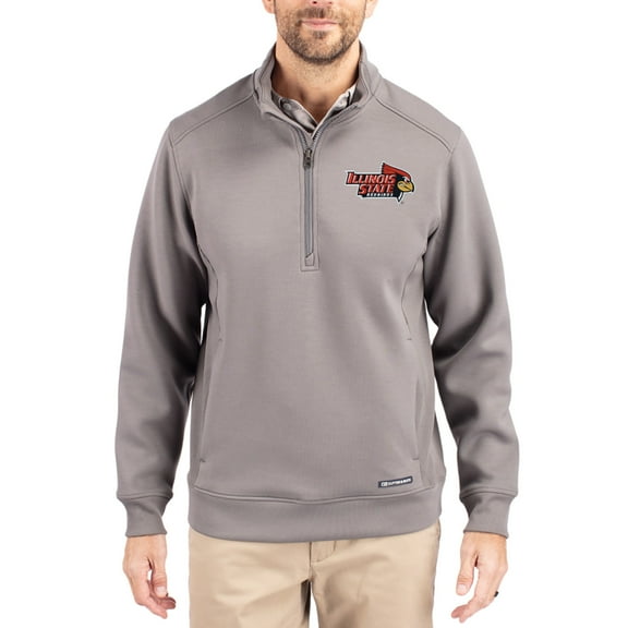 Men's-Cutter & Buck Gray Illinois State Redbirds Roam Eco Recycled Quarter-Zip Pullover