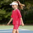 thumbnail image 6 of HOMBOM Big Girls Summer Outfits Casual Fashion Solid Color V Neck Short Sleeve T-Shirt and Shorts 2 Piece Set Age 4-15 Years,Hot Pink,4-5 Years, 6 of 7