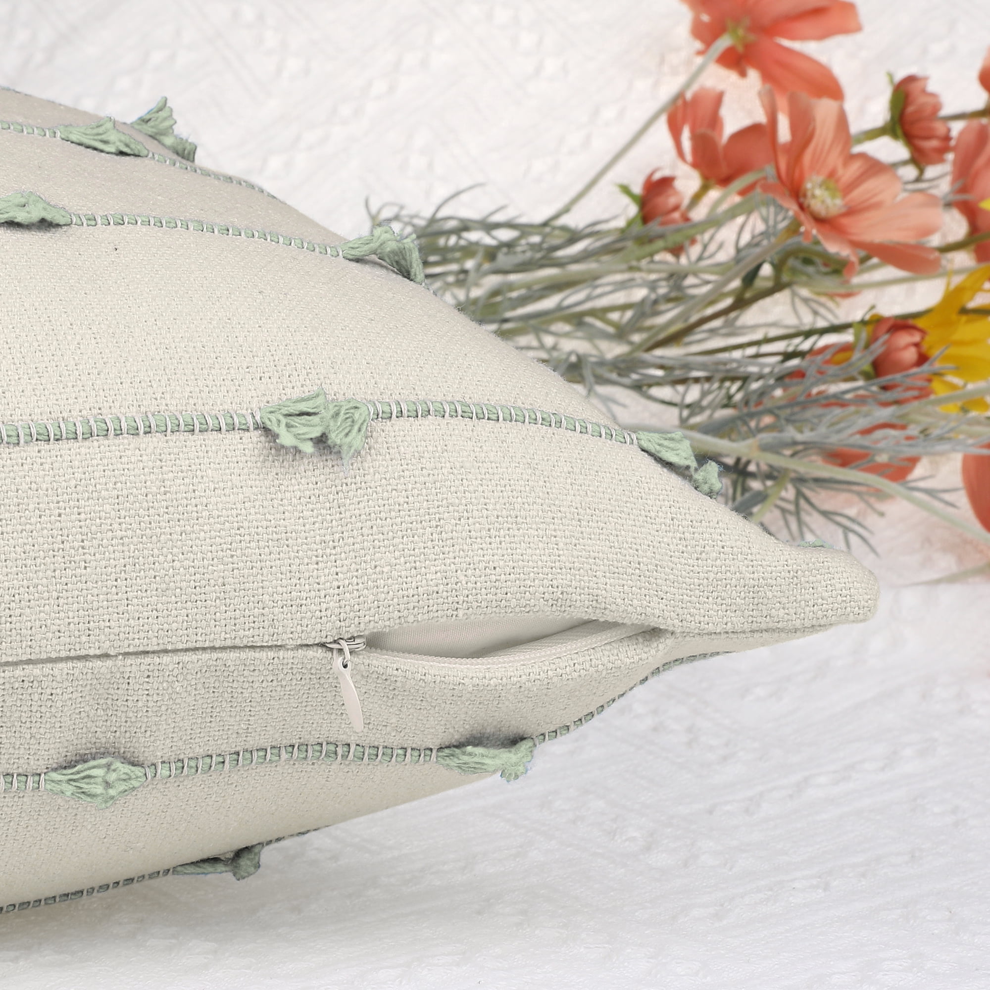 Unique Bargains 4 Pcs Striped Boho Pillow Covers Modern Square Neutral Decorative Cushion Green 18" x 18"