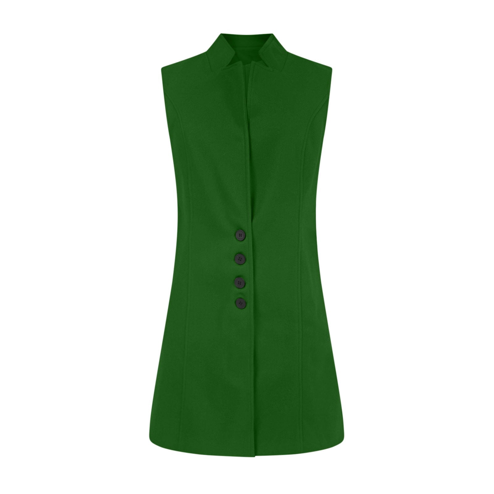 Long Waistcoat Women Fall Winter Sleeveless Vests Suit Elegant Cardigan Blazer Waistcoat with Pockets Jacket for Lady Cold Weather Green L