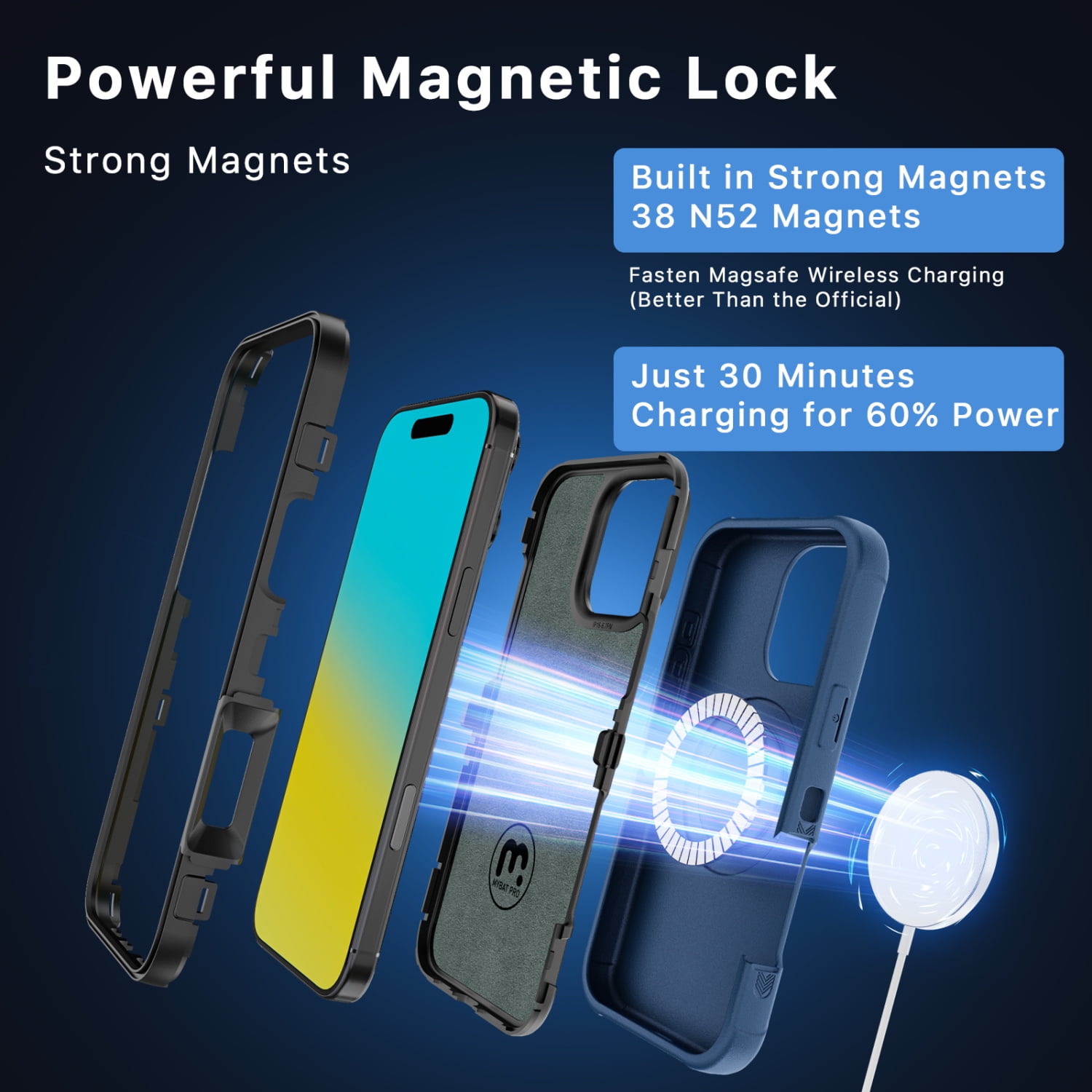 MyBat Pro Maverick Series Case with Holster and Tempered Glass for Apple iPhone 16 Pro - Blue