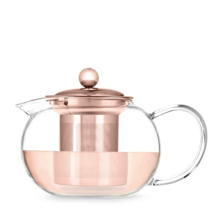 

Pinky Up Candace Glass Teapot with Rose Gold Lid Stainless Steel Removable Loose Leaf Infuser Strainer 28 Oz Set of 1