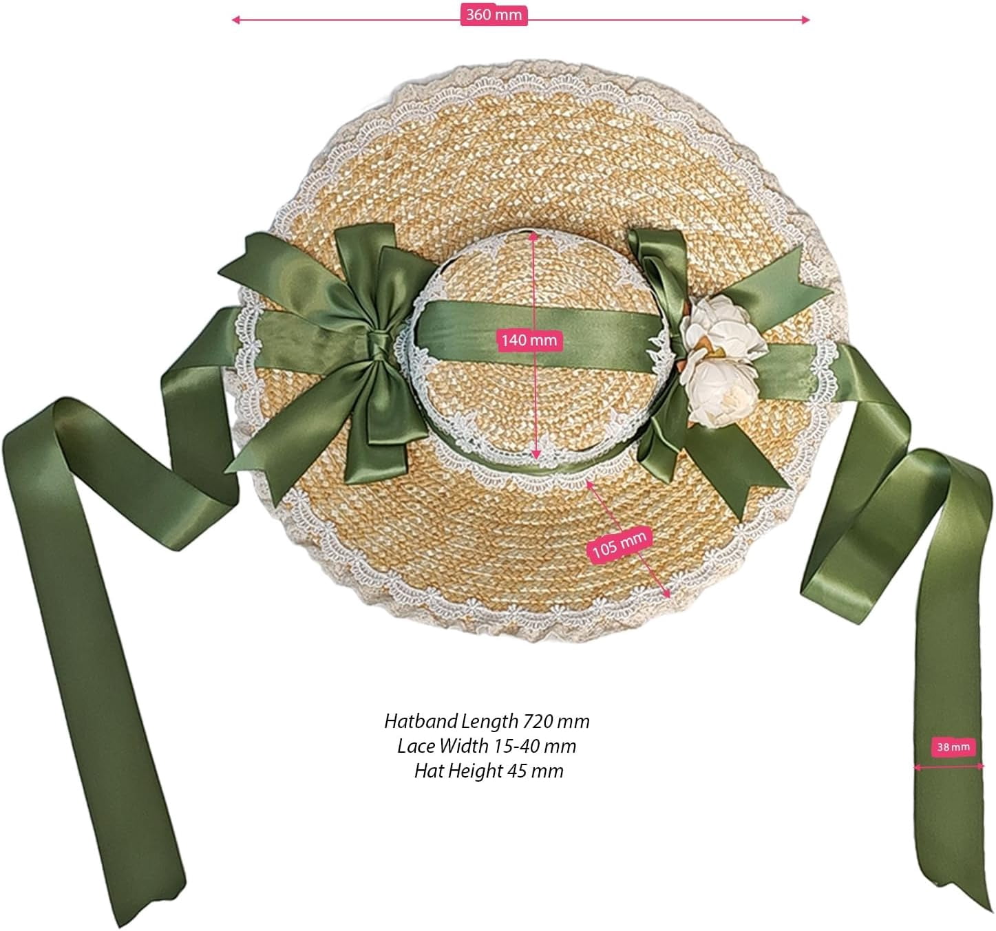 Kukuzhu Women Victorian Tea Party Sun Hat, Lolita Bows Flower Ribbon Flat Straw Hat Summer Beach Bonnet Cap for Travel