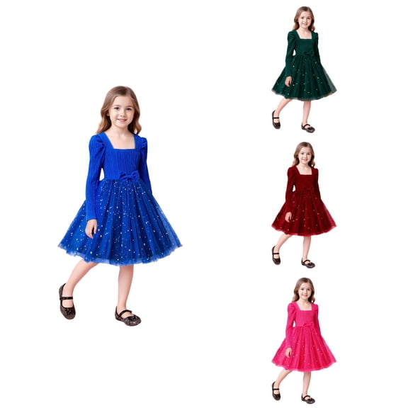 Loopsun 3-9 Years Girls Long Sleeve Solid Princess Casual Dress Green, 3-4 Years