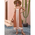 thumbnail image 3 of Women Bohemian Floral Dress Summer Casual Color Block Maxi Beach Overall Dress Coverups Dark Brown S, 3 of 8
