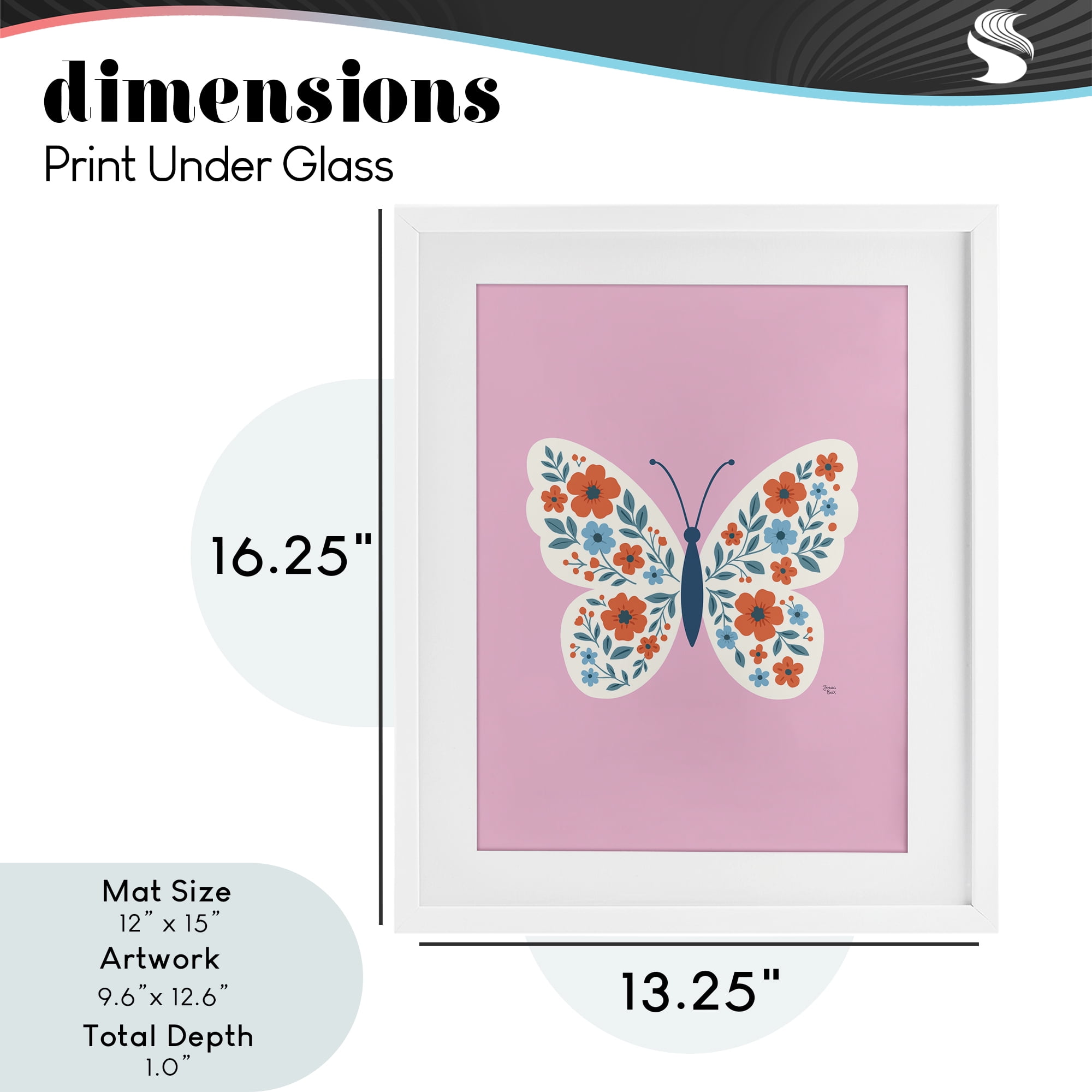 Boho Pink Floral Butterfly White Framed Print Under Glass, design by Jessica Beck