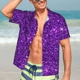 thumbnail image 7 of Honeii Purple Glitter Print Men’s Hawaiian Shirt,Classic Button-Down Short Sleeve Shirt, for Beach, Vacation, and Outdoor Activities,Medium, 7 of 7