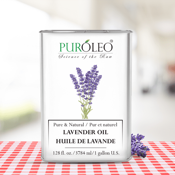 PUROLEO Huile Essentielle de Lavande 128 Fl Oz/3785 ml (Emballé au Canada) 100 % Pure Naturelle Non Diluée Pressée à Froid pour Aromathérapie Qualité Thérapeutique Huile d'Aromathérapie pour le Sommeil