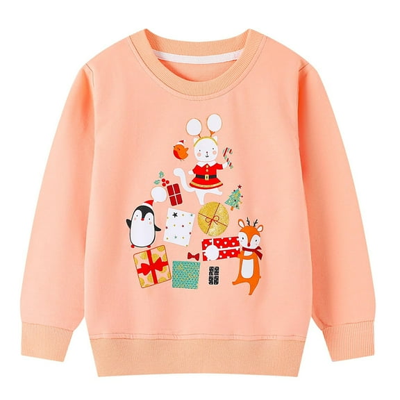 kamemir Girl Sweatshirts Halloween Christmas Crewneck Long Sleeve Pullover Cotton Graphic Top Sweater Shirts(Beige,7 Years)