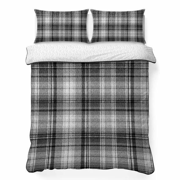 3 Piece Summer Bed Quilt Set Twin XL Size,Farmhouse Linen Checkered Lightweight Bedspread Coverlet with 2 Pillowcases Modern Black Gray Lattice Soft Comforter Bedding Quilts for All Season