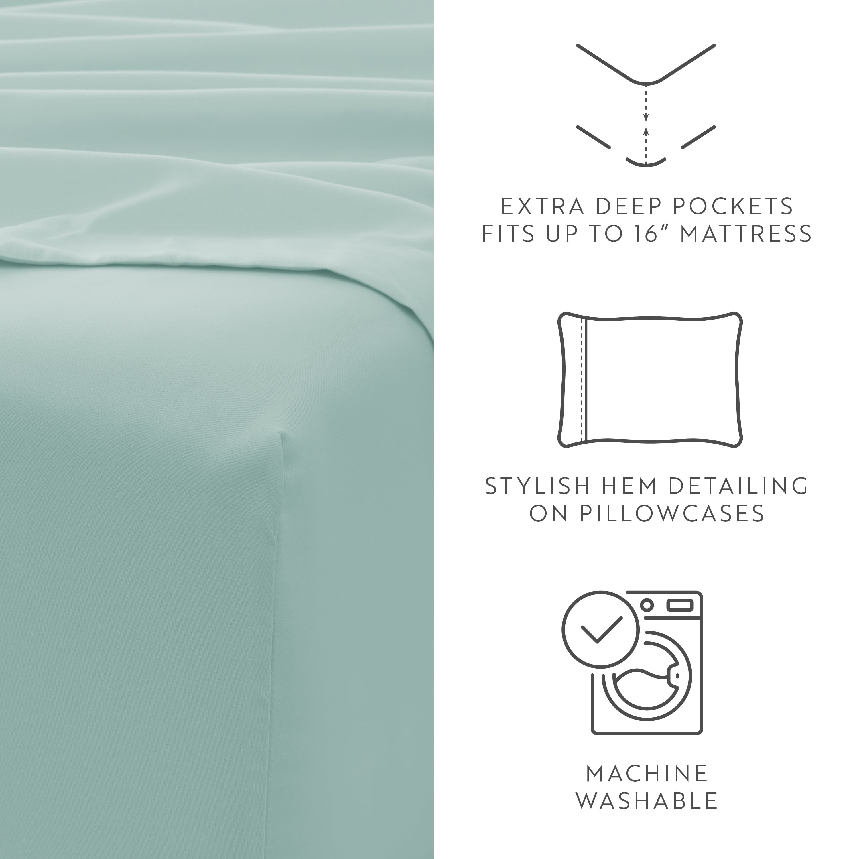 Queen, Aqua Solid Microfiber 6 Piece Bed Sheet Set, by Noble Linens