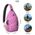 thumbnail image 5 of Sling Backpack,Pink Halloween Pattern Sling Bag with Water Bottle Holder,Waterproof Sling Bag for Men/Women with Headphone Jack for Hiking,Travel, 5 of 6