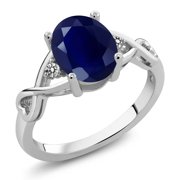Gem Stone King 2.56 Cttw Blue Sapphire and White Diamond Engagement Ring for Women | 925 Sterling Silver | Gemstone Birthstone | Wedding Engagement Anniversary Promise Ring for Women | Size 7