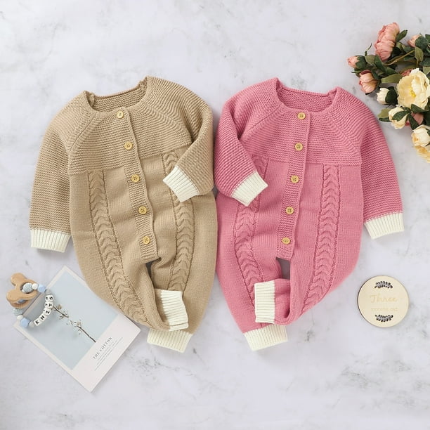 Baby Romper Knitted Warm Long Sleeve Winter Outfit Button Down Round Neck Long Pants Color Block Spring Jumpsuit Romper Walmart Com Walmart Com