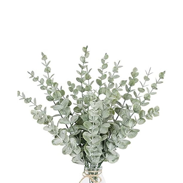 36 Piezas de Tallos de Eucalipto Tallos de Hojas de Eucalipto Artificiales Ramas de Hojas de Toque Verde Gris Verdadero