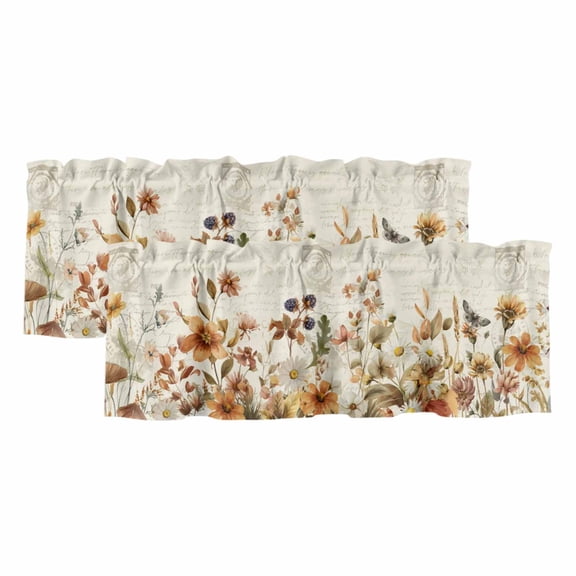 2 Pack Valances for Windows, Vintage Floral Window Valances for Living Room/Bedroom/Bathroom, Spring Flowers Eucalyptus Leaves Light Filtering Kitchen Curtain Valance Window Treatment 54"W x18" L