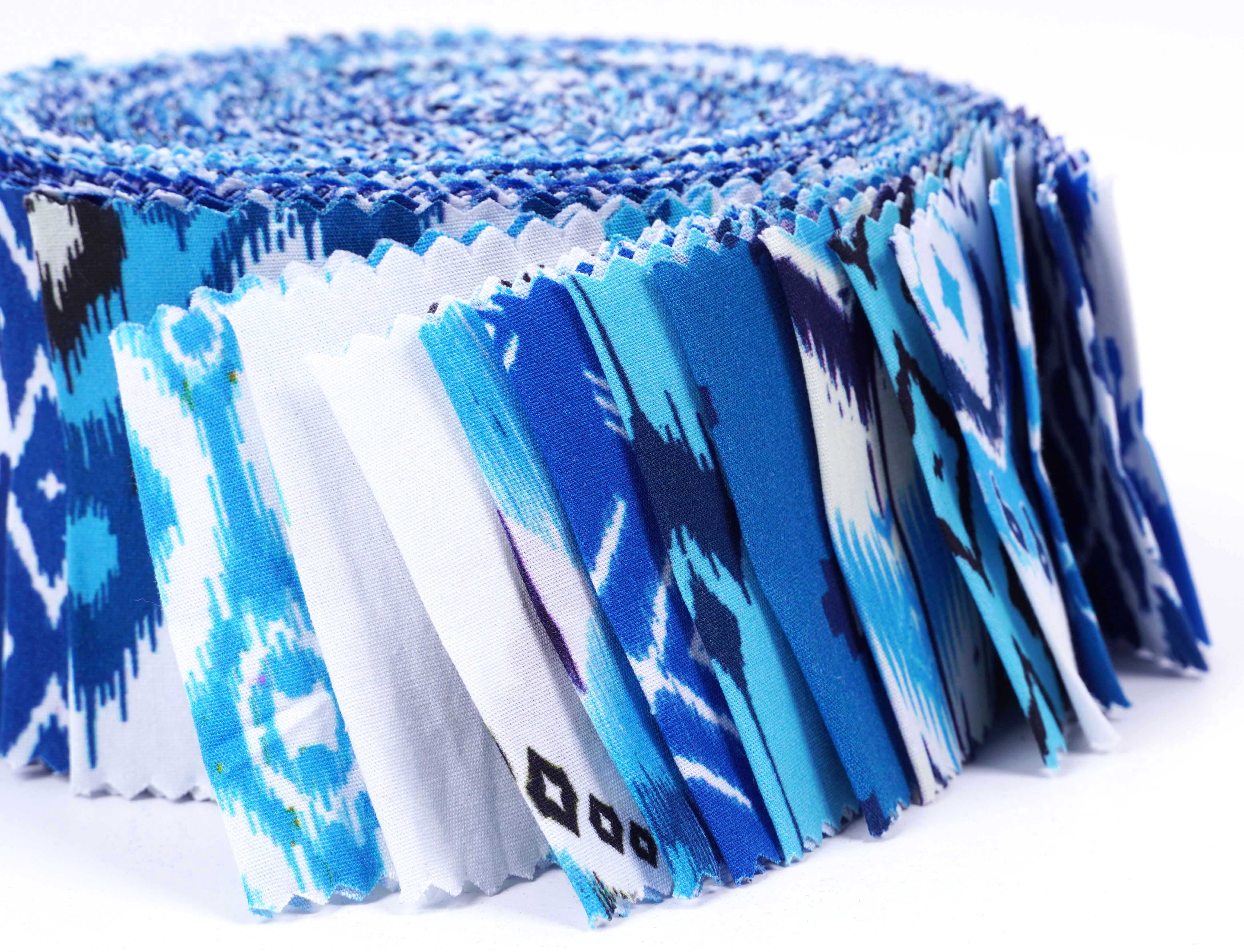 Soimoi 40Pcs Ikat Print Cotton Precut Fabrics For Quilting Craft Strips 2.5x42inches Jelly Roll - Blue
