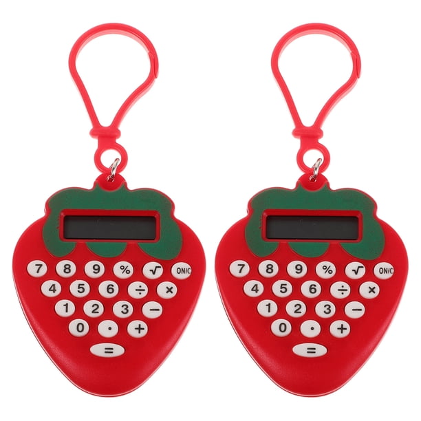 2 mini calculadoras portátiles con llavero, calculadora de fresa, calculadora electrónica de bolsillo con llavero para niños, estudiantes y útiles escolares.