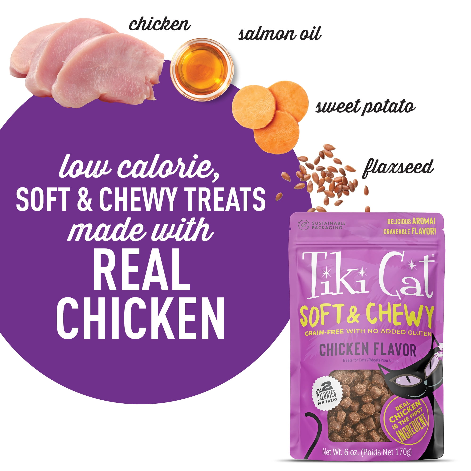 (6 pack) Tiki Cat Soft & Chewy Chicken Flavor Treats, 6 oz. Bag