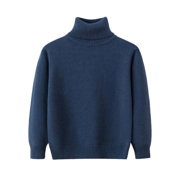Chandails à Col Roulé pour Filles, Pulls, Enfants Tout-Petits, Tricot Côtelé en Coton, Chandails, Pulls, Basique Uni, Manches Longues, Hauts Bleu Foncé, 2 A