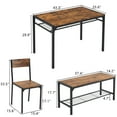 thumbnail image 2 of Ktaxon 4 Pcs Dining Table Set, Dinner Table Set for 4 with 2 Chairs with Backrest and Bench with Storage Rack,Nesting Furniture Set for Dining Room and Restaurant Rustic Brown, 2 of 9