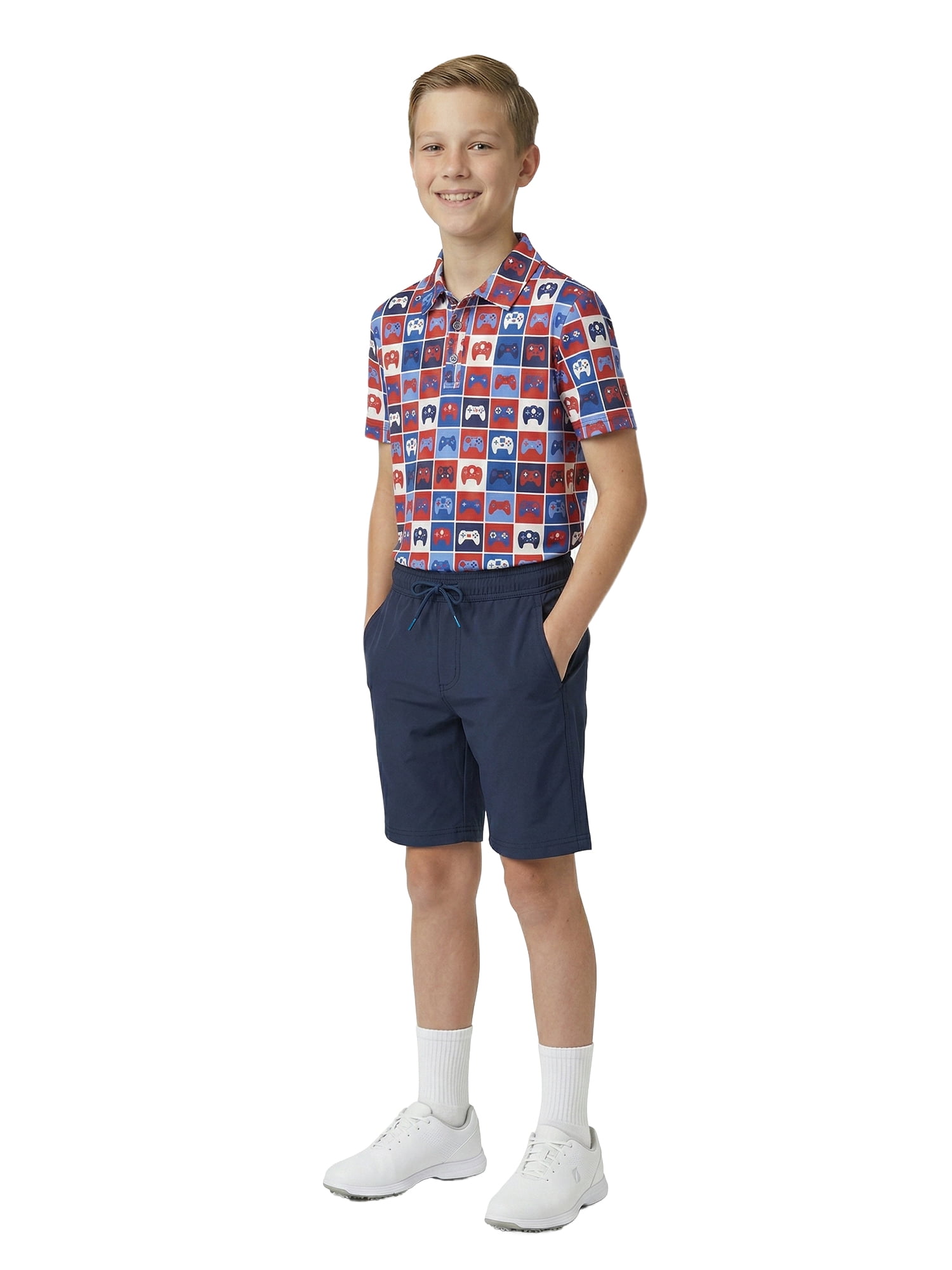 Birdie Bound Boys Performance Gamer Grid Golf Polo Shirt, Sizes XS-XL