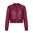 thumbnail image 4 of Black & Friday Deals Usmixi Bomber Jacket for Women Winter Coat for Women Going out Party Club Sexy Lace Hollow out Jacket Fall Lightweight Thin Long Sleeve Stand Neck Zip up Outerwear Weekly Deals, 4 of 6