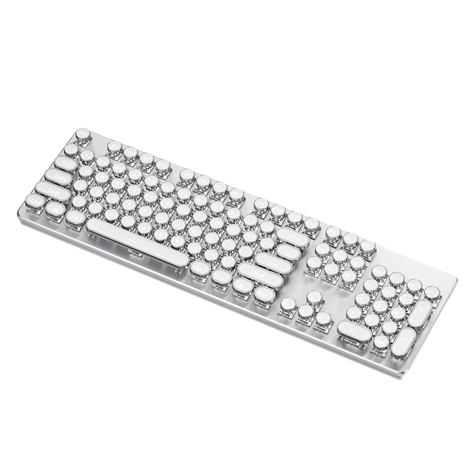 104-Key Mechanical Keyboard Corded with Clicky Switches White Backlit Vintage Round Keycaps Media Knob White