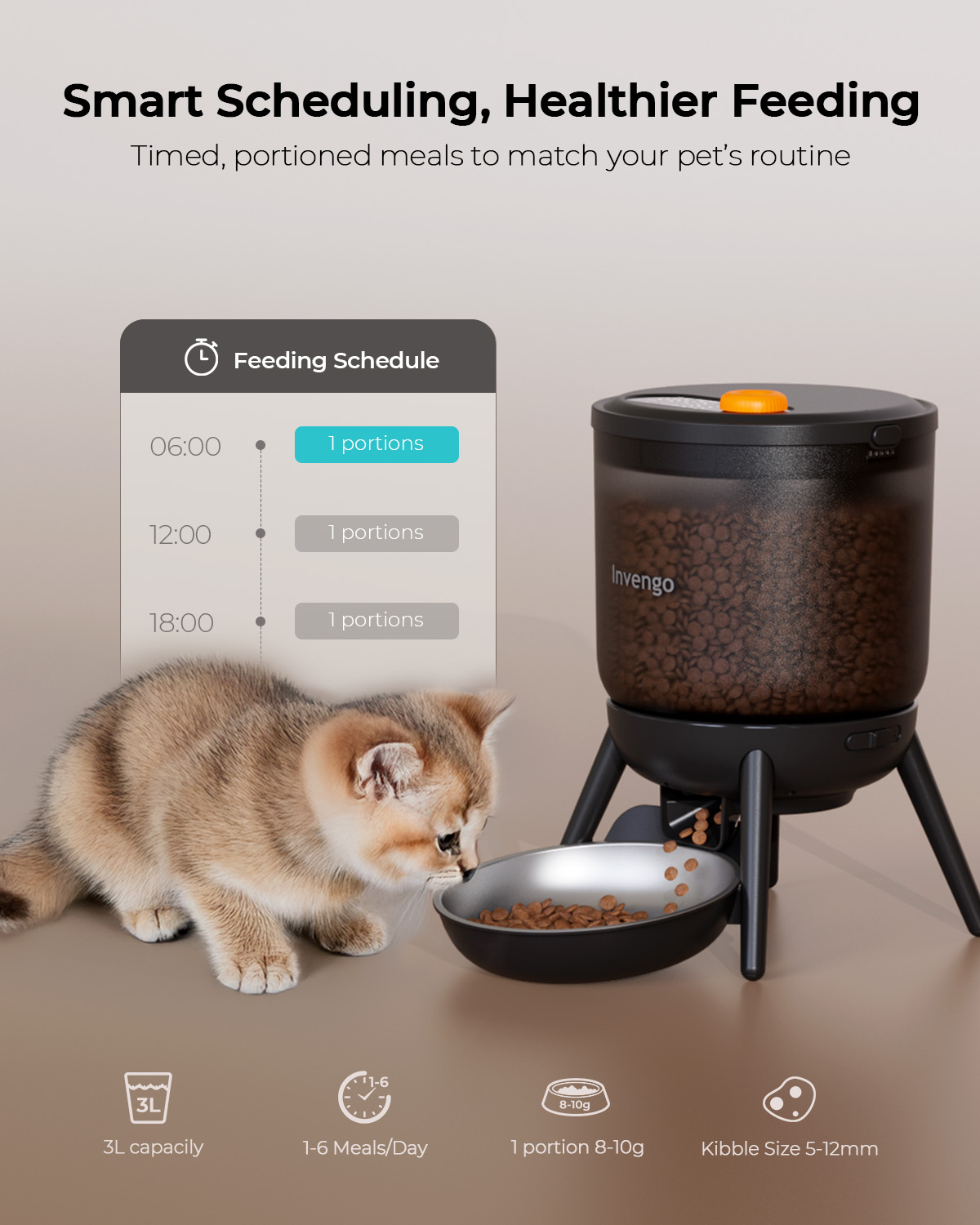 Automatic Cat Feeder, 12 Cups/3L Timed Cat Feeder One-Touch Top Button Feeding Pet Feeder, Food Dispenser with Top Button Manual Feed, Black