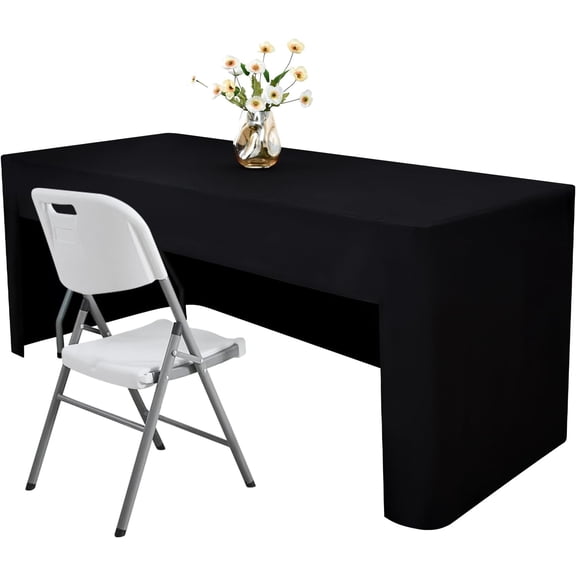 Rectangle Fitted Tablecloth Open Back Washable Polyester, 24x48 in | Black 4 Foot Folding Table Cover, Vendor Table Cloth for Craft Show, Trade Show, Display, Party, Wedding, Banquet
