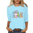 thumbnail image 2 of Xihbxyly Hauts Grande Taille pour Femmes Manches 3/4 T-shirt Imprimé Col Rond de Pâques Manches 3/4 Chandail Col Rond Cadeau de Vacances, 2 of 5