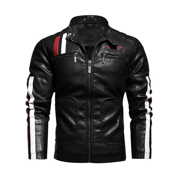 Men's Racing Apparel Contrast Color Coat Stand Collar PU Leather Jacket