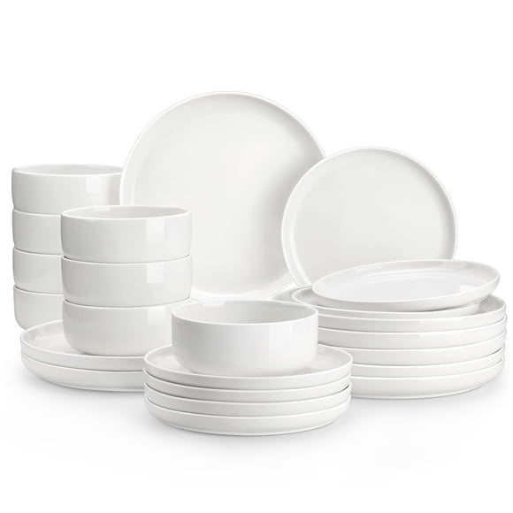 Juego de vajilla MALACASA LUNA de 24 piezas, porcelana blanca