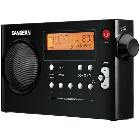 Sangean PR-D7BK AM/FM Digital Rechargeable Compact Portable Clock Radio