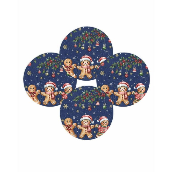 Christmas Round Placemats Set of 4 Gingerbread Man Place Mats Washable Woven Placemat Xmas Balls Berry Navy Blue Snowflake Circle Braided Table Mat for Kitchen Dining Table Party Home Decor 15 Inch