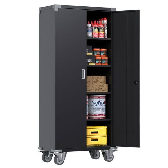 Aobabo 72 Inch Rolling Locking Storage Cabinet w/ Adjustable Shelves, Black