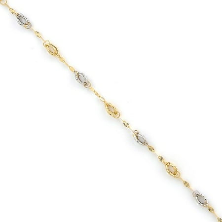 14k Yellow Gold & Rhodium Facny Textured Link Bracelet