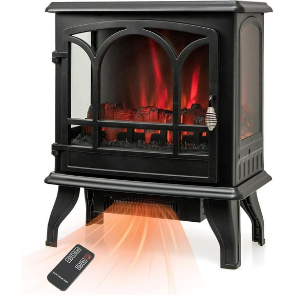 ARLIME 20” Electric Fireplace Stove, Freestanding Fireplace Heater w/ 3D Realistic Flame Effect, Adjustable Heat, Overheating Safety System, Small Electric Fireplace, Black