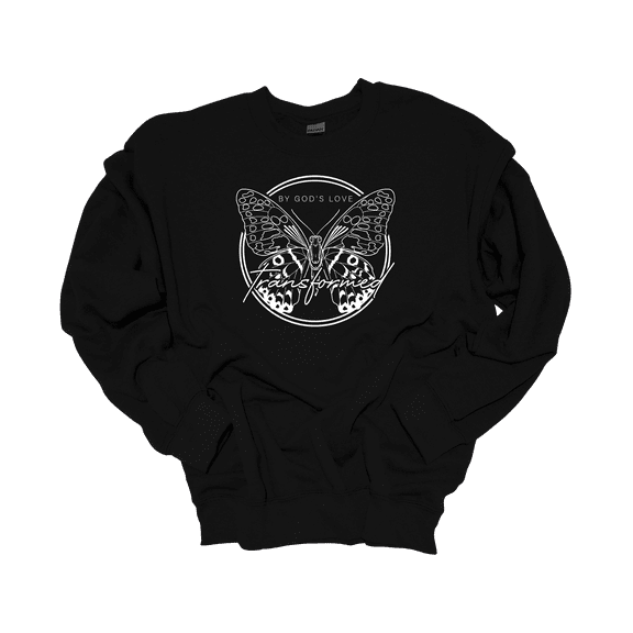 Trenz Shirt Company Womens Christian Butterfly Transformed by God's Love Crewneck Sweatshirt-Black-Large