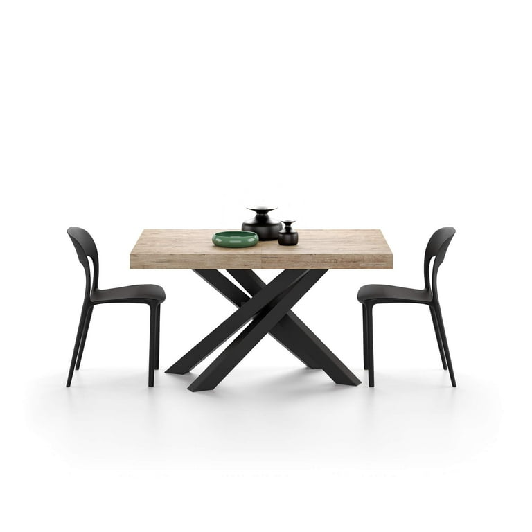 Mobili Fiver Emma 55.11 in Extendable Table Oak with Black Crossed Legs Made In Italy Walmart