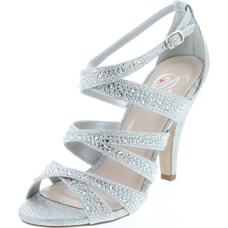 

Delicious Women s peep toe rhinestone glitter crossing strap dance sandals Silver 6