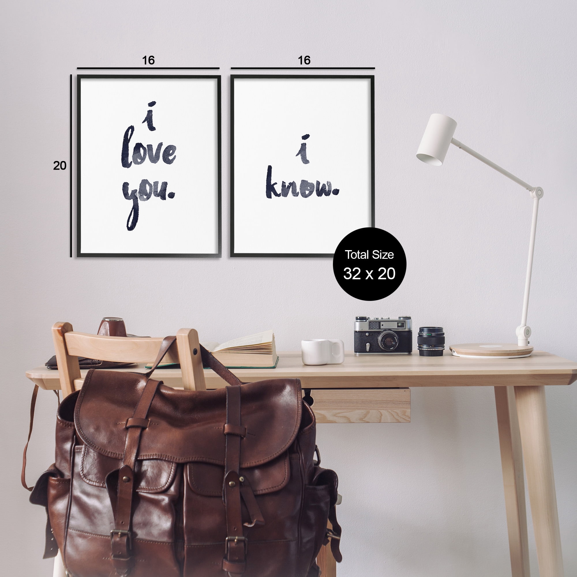 Stupell Industries Glam I Love You Phrase Inspirational Painting Black Framed Art Print Wall Art, 16 x 20, Set of 2