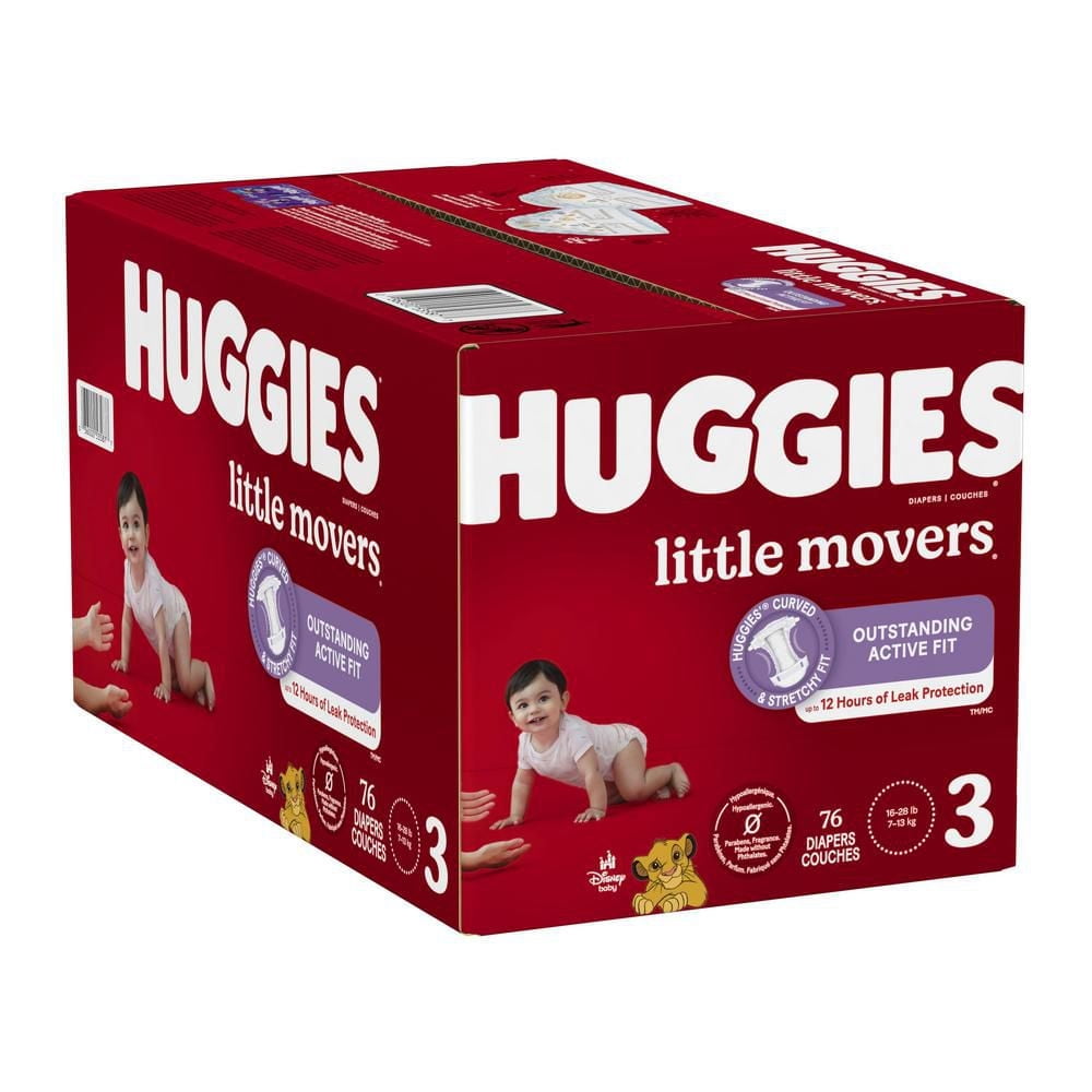 Huggies Little Movers Couches, Emballage Giga, tailles 3, 76 Unités Tailles 3-8 | 76-38 Unités