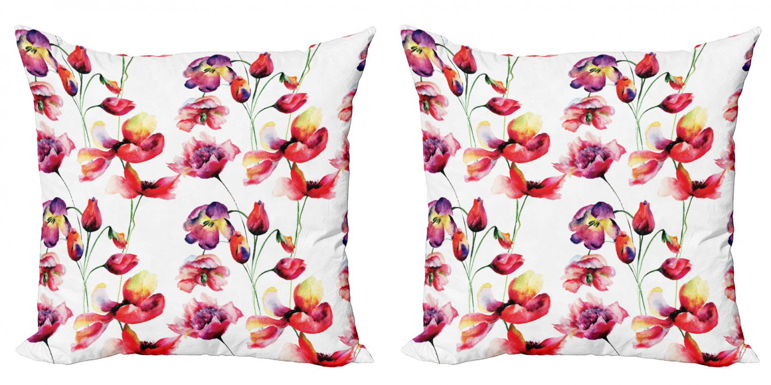 Tulip Throw Pillow Cushion Cover Pack of 2, Pastel Colored Blooming Grungy Uneven Tulip and